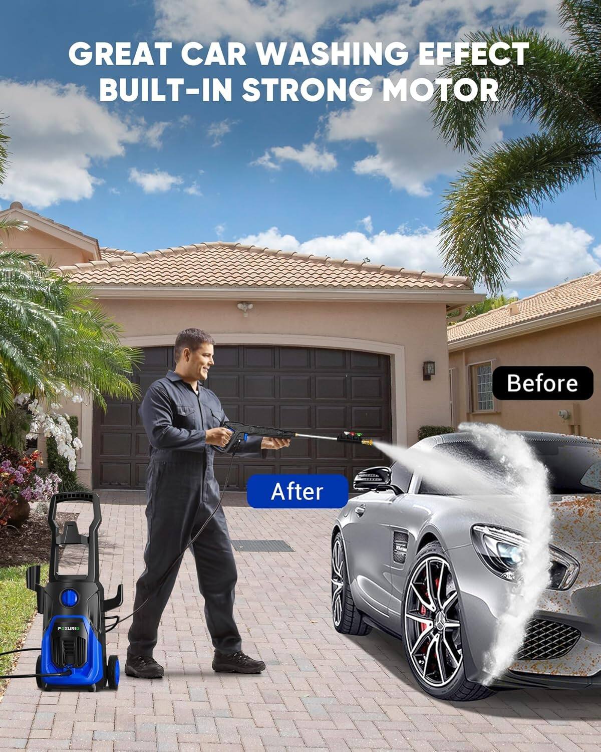 GREAT CAR WASHING EFFECT  
BUILT-IN STRONG MOTOR  

Before  
After