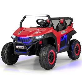 Costway - 12V 2-Seater Kids Ride On UTV RC Electric Vehicle Suspension w/ Lights & Music - Red
