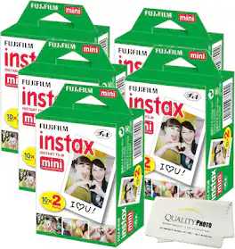 INSTAX Mini Instant Film (White) for Fujifilm Mini 8,9,11,12 Cameras w/Microfiber Cloth by Quality (100 Prints)