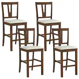 Gymax - Counter Height Wooden Bar Stools Set of 4 24'' Mid-Century Modern Wood Barstools - Brown
