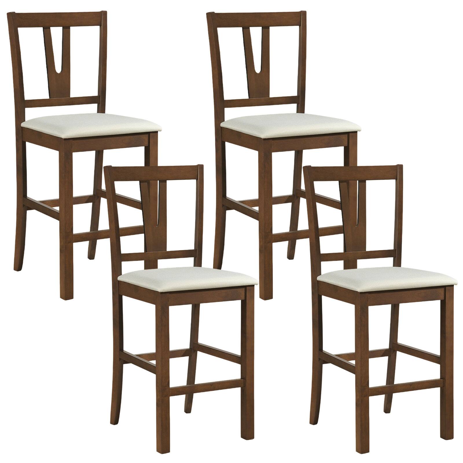 Front. Gymax - Gymax Counter Height Wooden Bar Stools Set of 4 24'' Mid-Century Modern Wood Barstools - Brown.