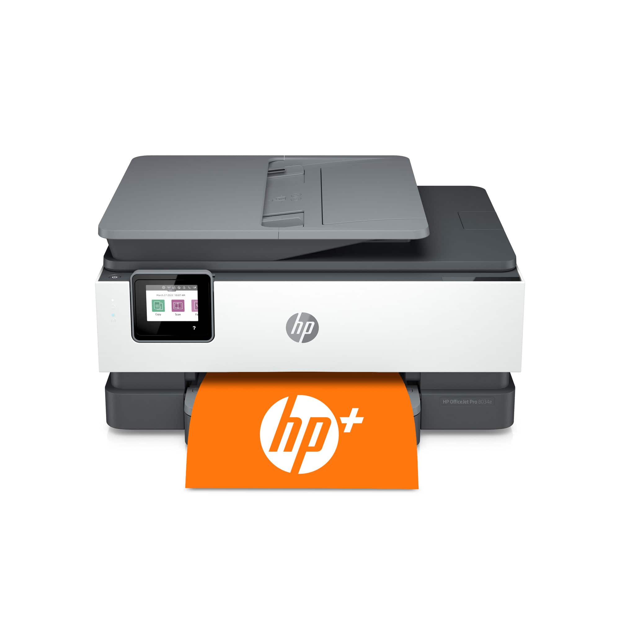 Front. HP - OfficeJet Pro 8034e Wireless All-In-One Inkjet Printer - Refurbished - White.