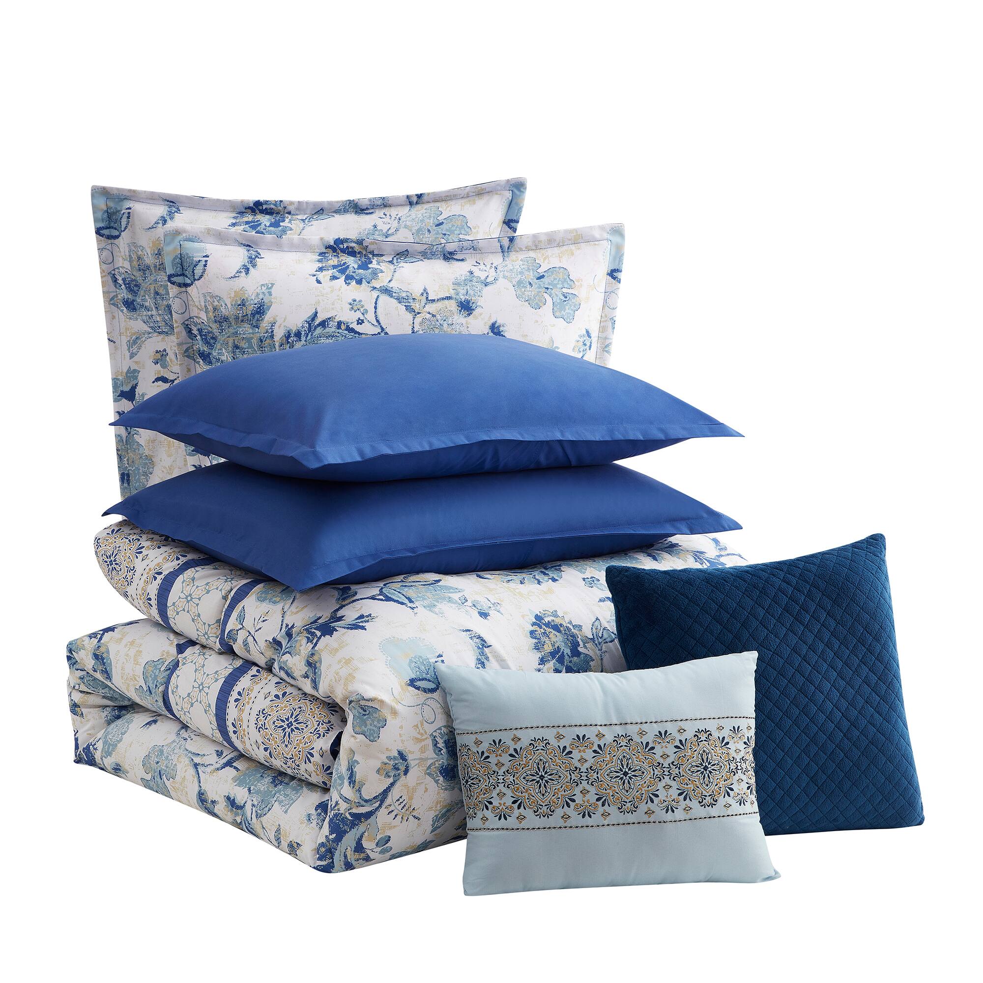 Angle. Sweet Home Collection - 7pc Margolis All Season Comforter & Decorative Pillow Set - King - Multicolored.