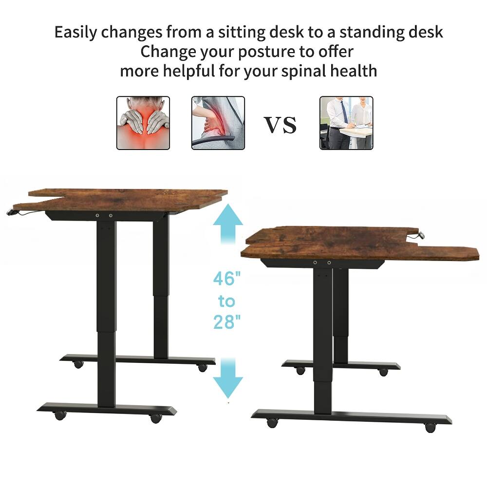 Easily changes from a sitting desk to a standing desk. Change your posture to offer more helpful for your spinal health. VS 46" to 28"