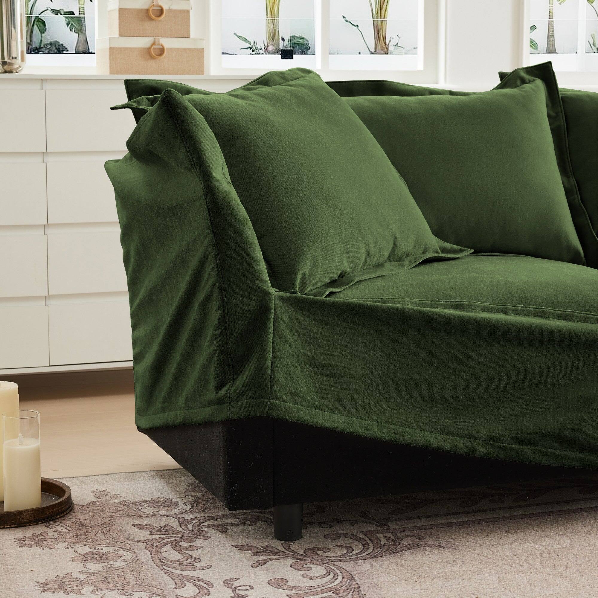 Back. Boyel Living - Slipcovered Chenille 4 Seater Cloud Sofa - Green.