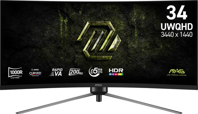 MSI - MAG345CQRFE20 34" UWQHD Curved Rapid VA LED 200Hz 0.5ms Gaming Monitor with Free Sync Premium and HDR Ready (HDMI, DP) - Black