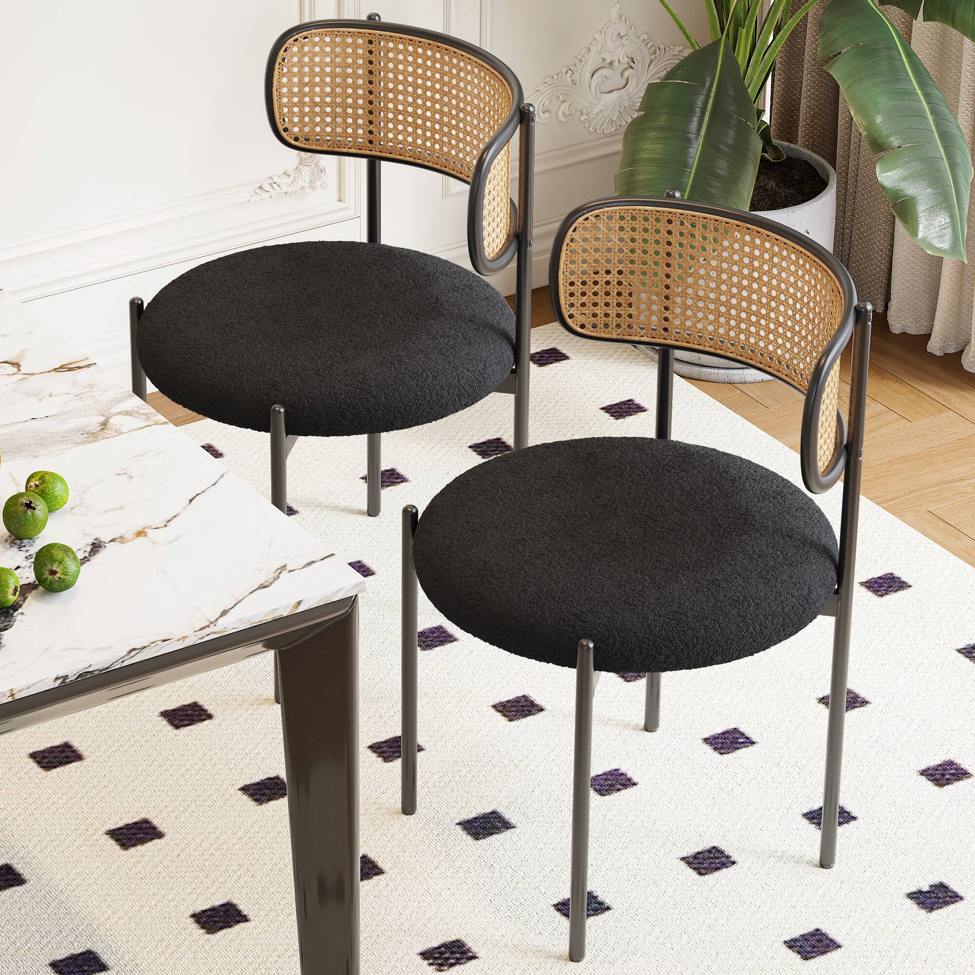 Alt View 5. Boyel Living - Modern Upholstered Dining Chairs Set of 2 Rattan Back Dining Room Chairs Accent Kitchen Chairs with Metal Legs - Black.