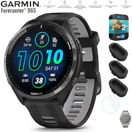 Garmin - Forerunner 965 Running Smartwatch Black and Gray + 2 Year Warranty Bundle - Carbon Gray TLC/Titanium - (2023)