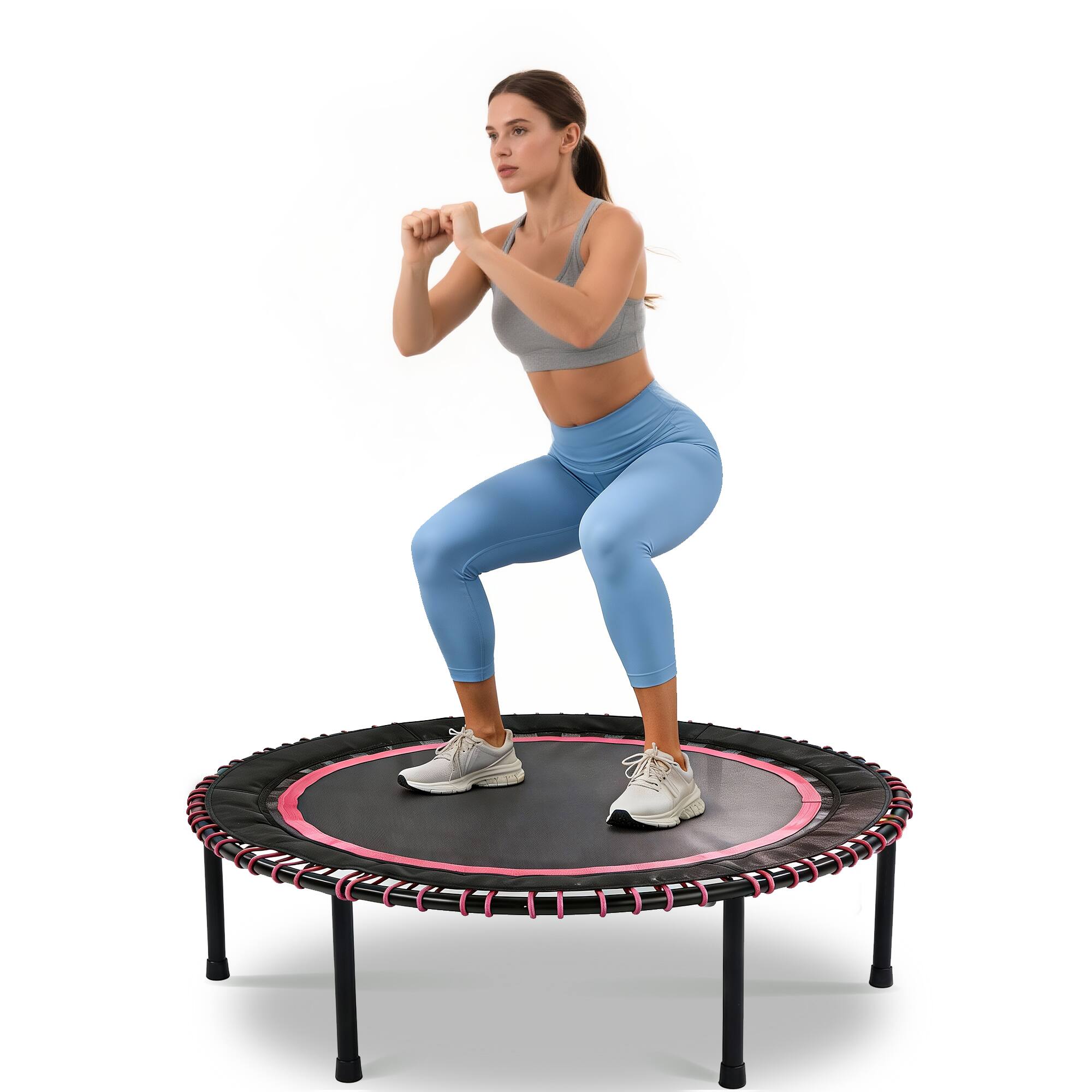 Alt View 9. Ecooso - 48" Springless Mini Fitness Trampoline, Quiet Rebounder, 450 lb Capacity, Indoor/Outdoor Cardio Trainer - Pink.