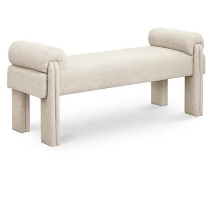 Front. Meridian Furniture - Stefano Beige Polyester Fabric Bench - Beige.
