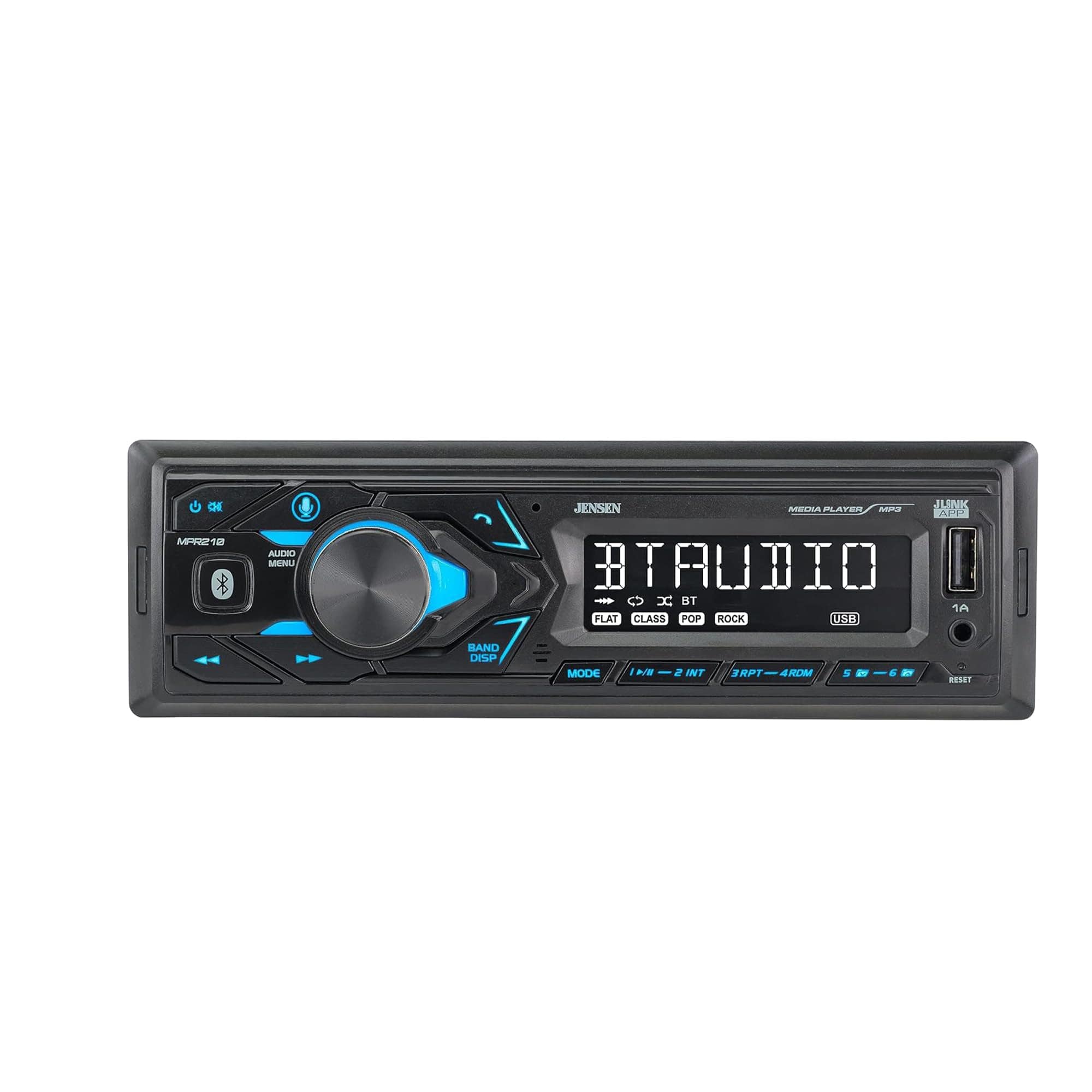 Jensen - MPR210 Single DIN LCD Stereo | Bluetooth | AM/FM | USB | Push to Talk | Not a CD Player | Hands-Free - Black