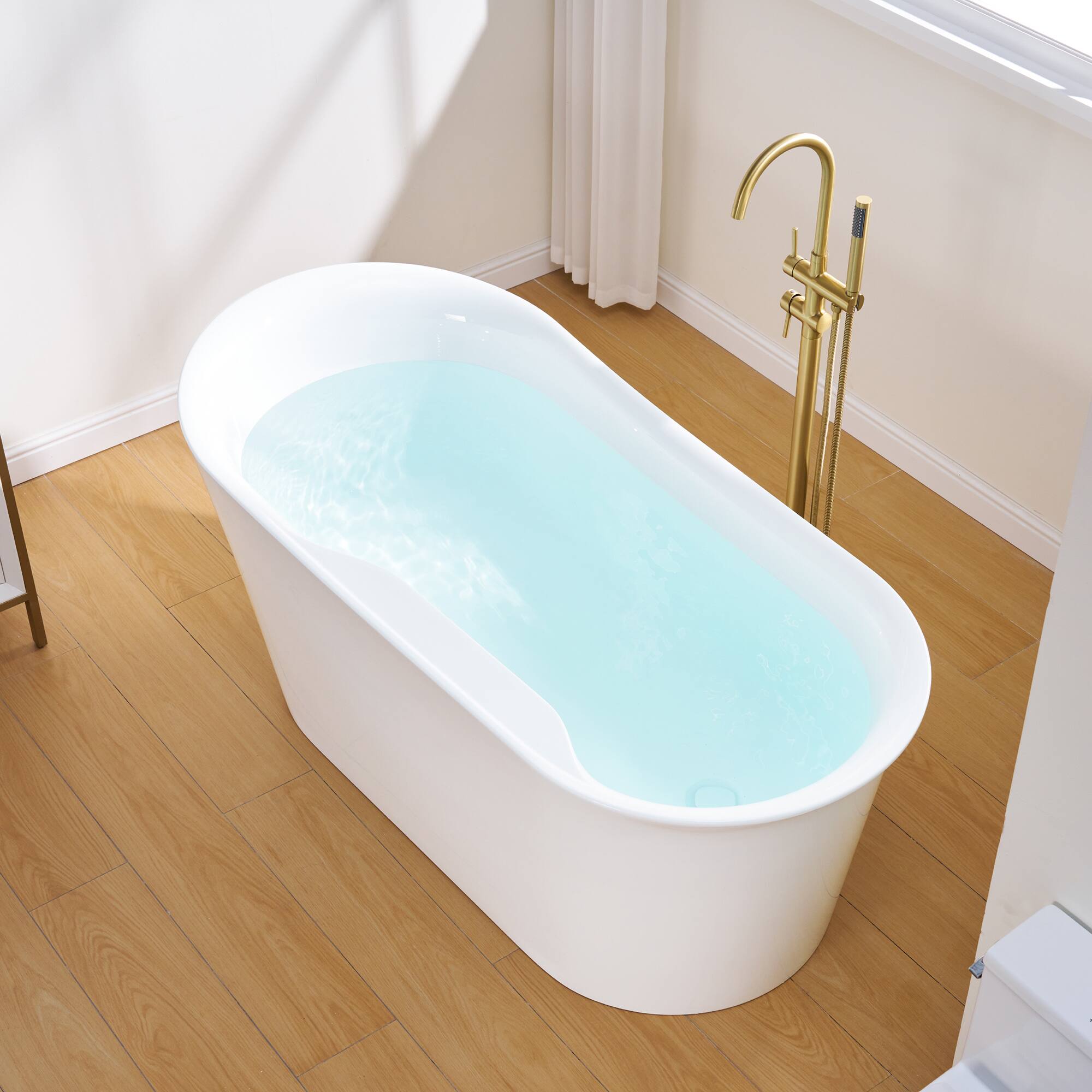 Angle. WELLFOR - Silva 66 in. Acrylic Flat Bottom Double Ended Freestanding Soaking  Bathtub with Drain and Overflow - White.