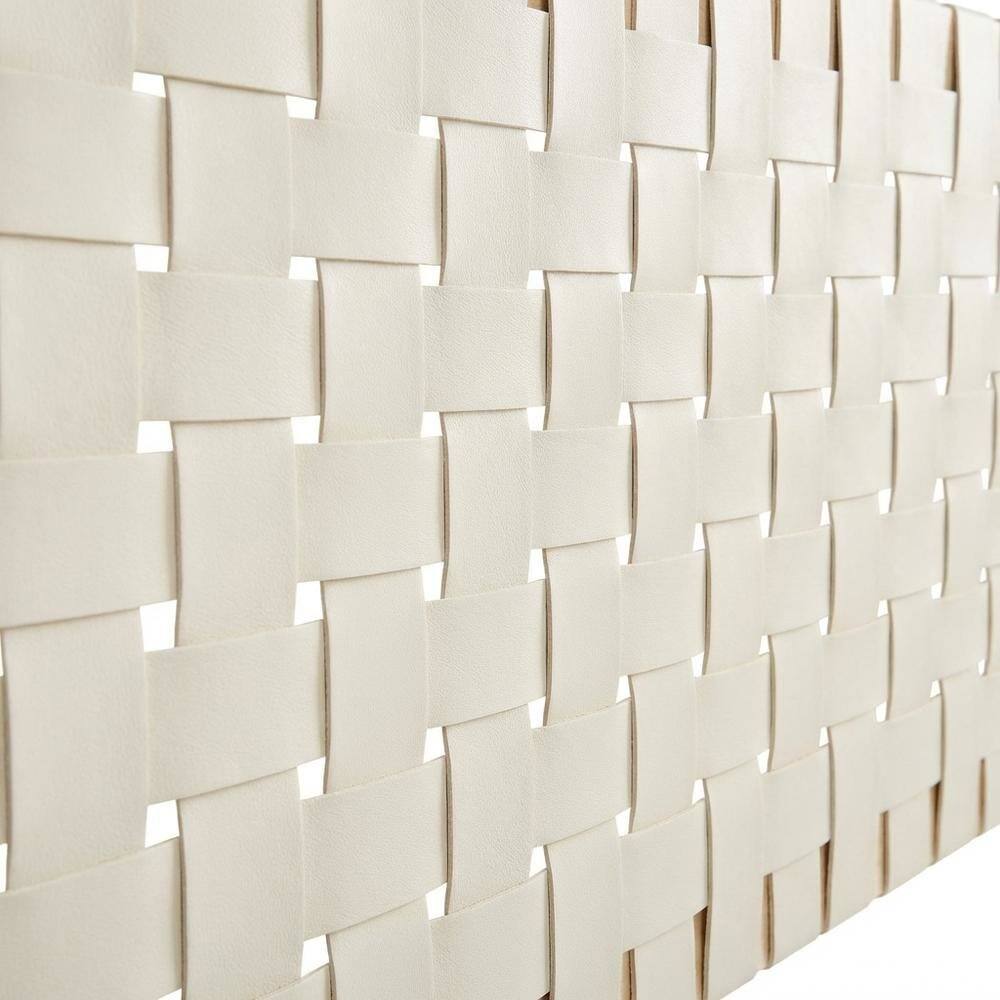 Back. FurniFact - Vegan Leather Queen Headboard with DurableTexture for Bedroom - Beige.