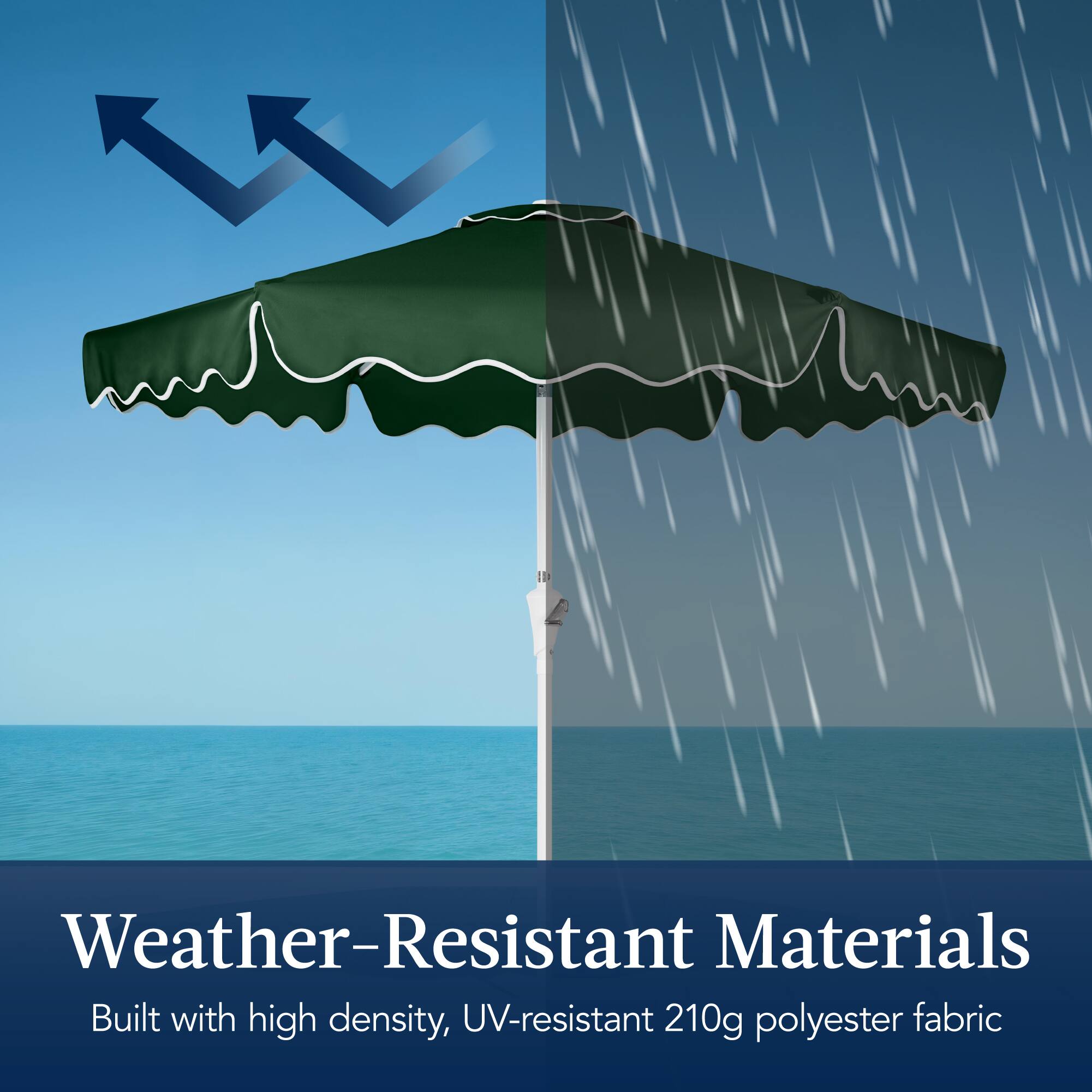 Weather-Resistant Materials  
Built with high density, UV-resistant 210g polyester fabric
