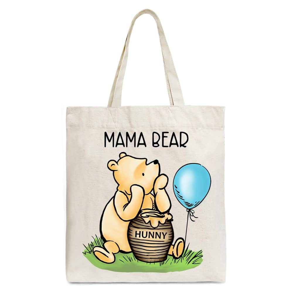 OrnamentallyYou - Charming Mama Bear Cute Canvas Tote Bag, Mom Gift Shopper - Beige