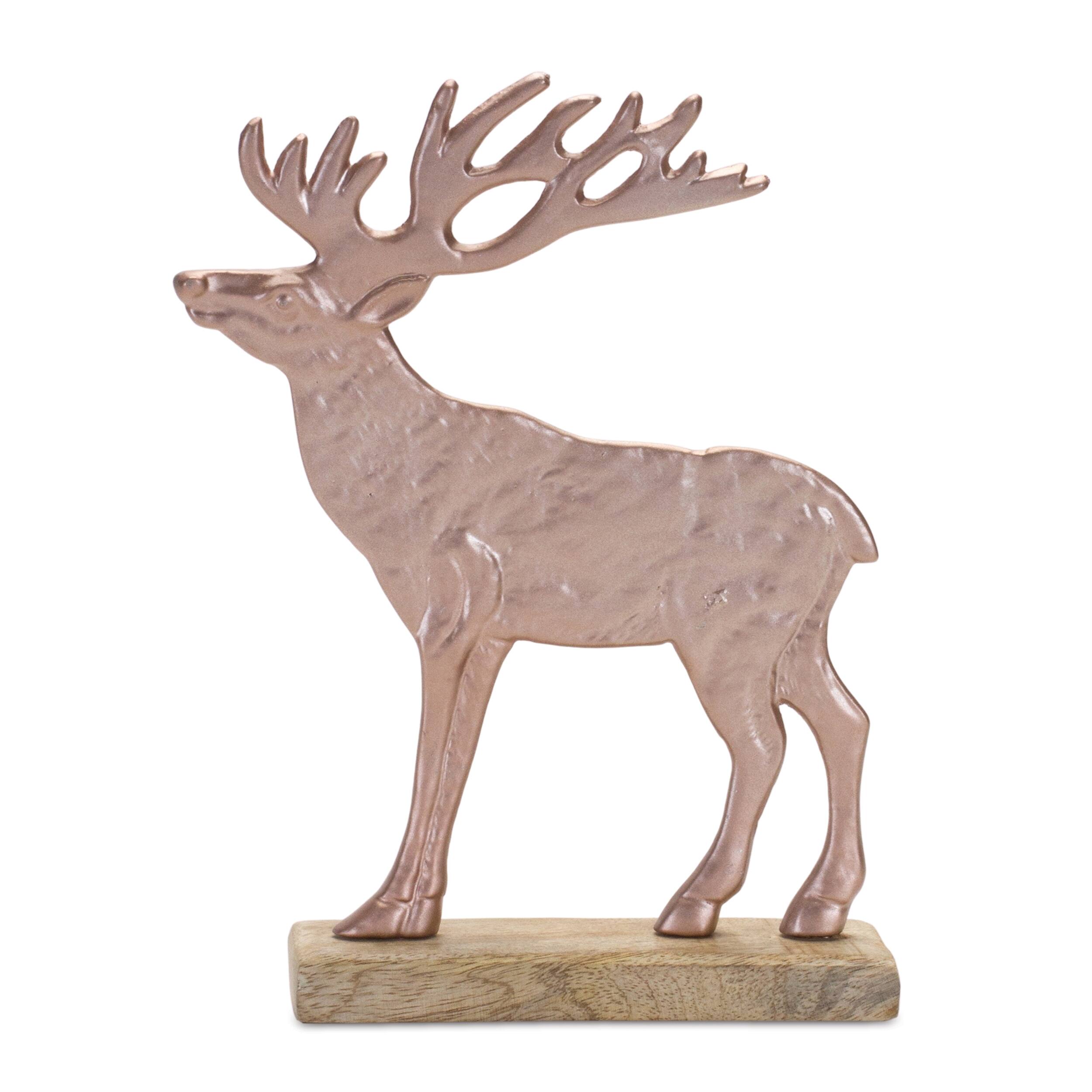 Angle. BreeBe - Metal Deer Silhouette with Wood Base (Set of 2) - Brown.