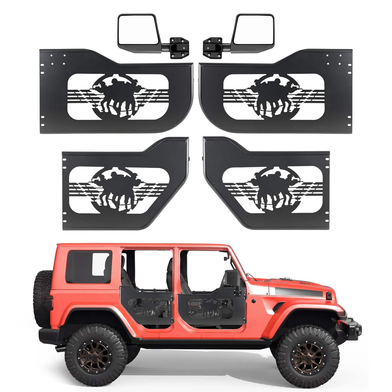 VEVOR - Jeep Tube Doors, 4-Door, Fit for 2018-2026 Jeep Wrangler JL & 2020-2026 Gladiator JT, Soldier Pattern Off Road Front - Black