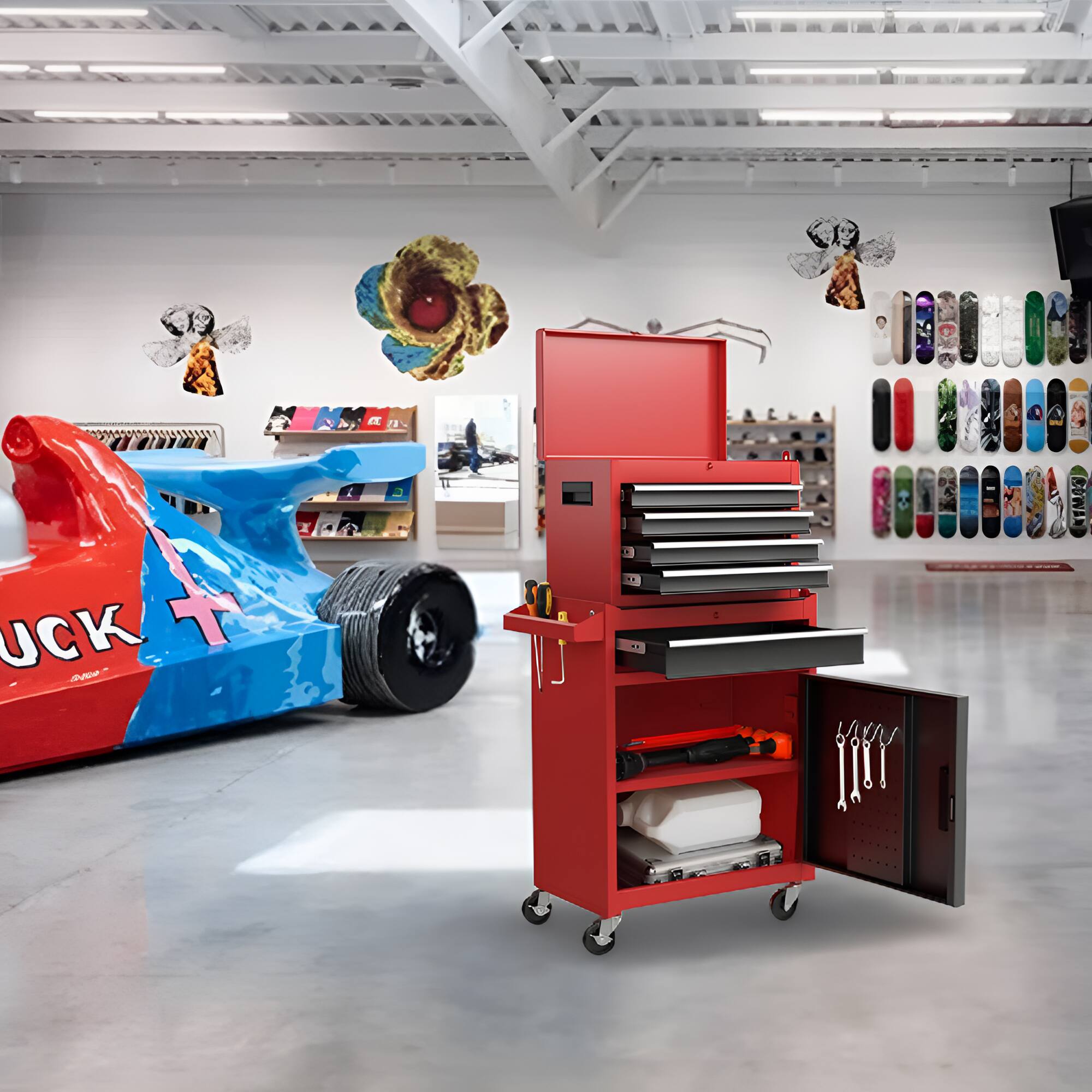 Alt View 7. Boyel Living - Red Tool Chest, 5-Drawer Rolling Tool Storage Cabinet with Detachable Top Tool Box.