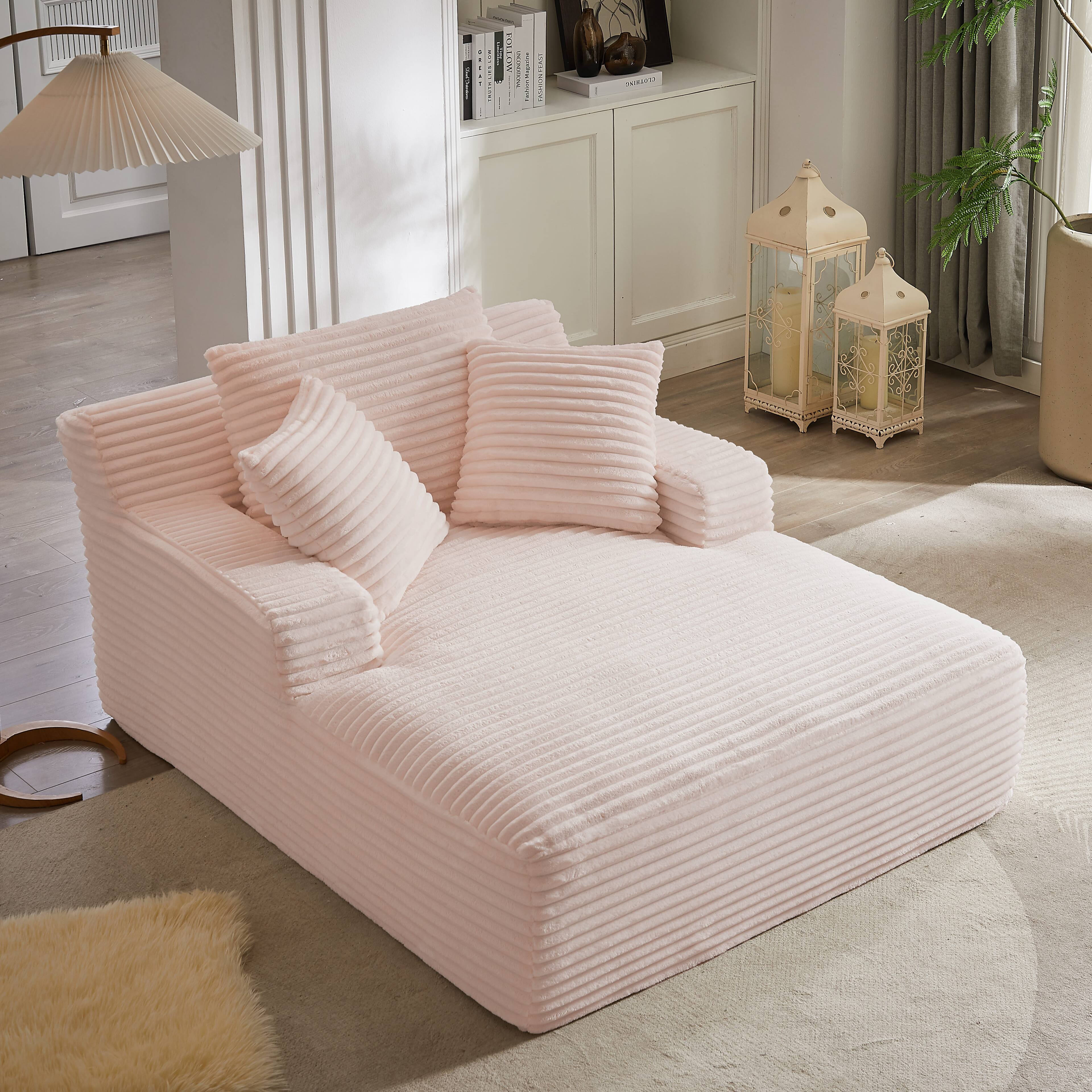 Angle. Aukfa - Corduroy Sleeper Sofa & Lounge Chair - No Assembly, Deep Seat, Armrests, 2 Pillows | Upholstered Chaise, Indoor Comfort - Pink.
