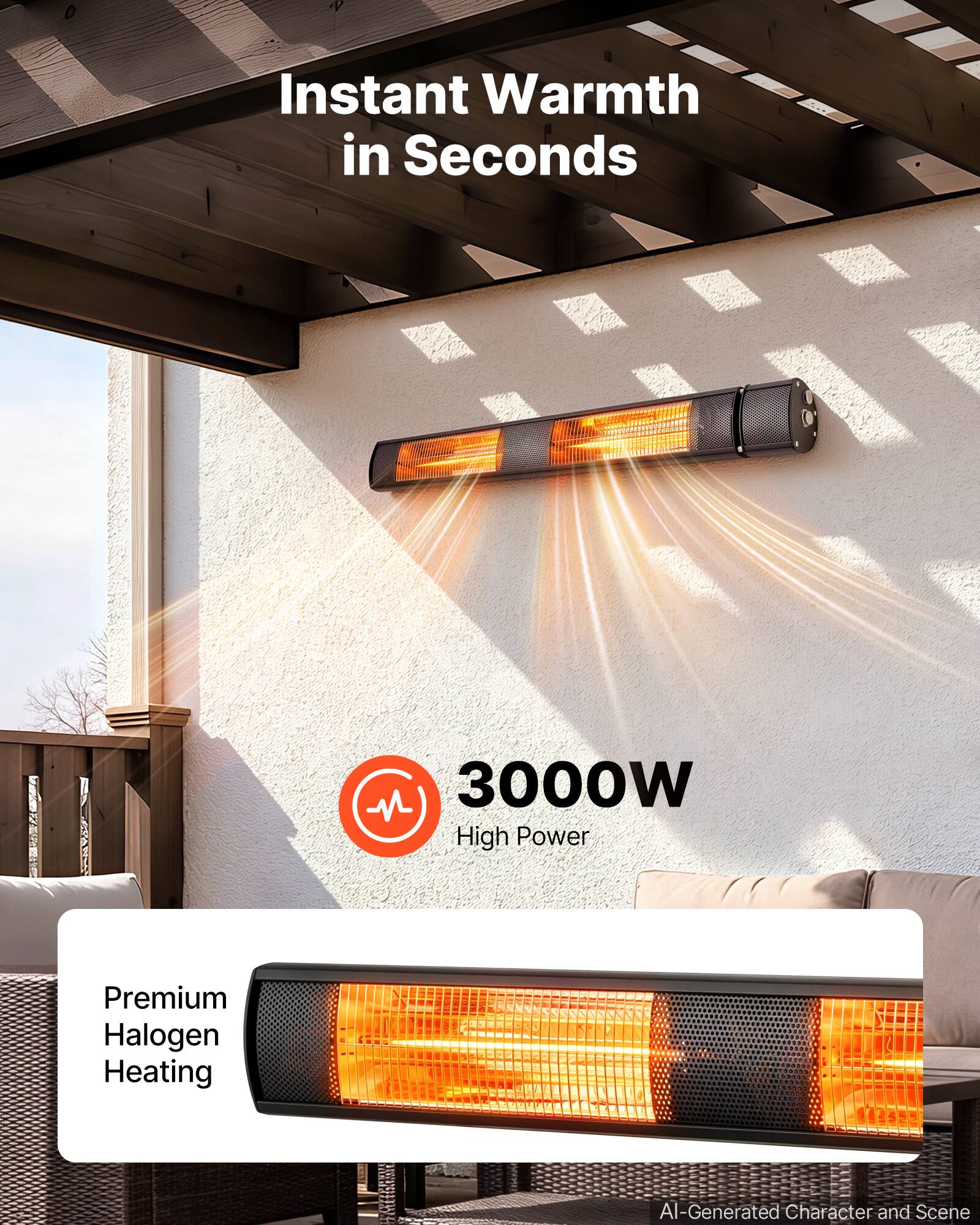 VEVOR Infrared Heater 3000W Electric Space Heater for Outdoor Use ...