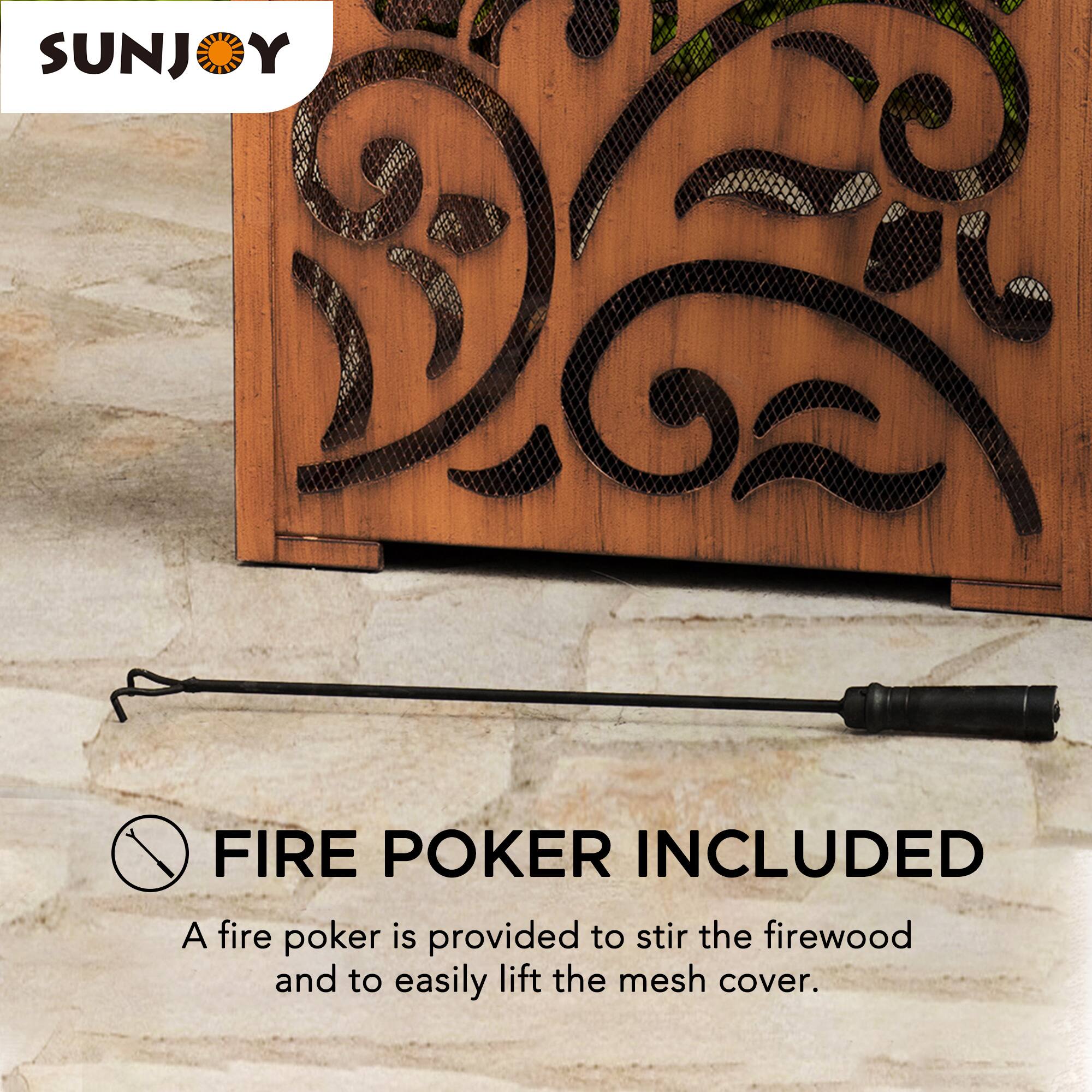 SUNJOY

FIRE POKER INCLUDED

A fire poker is provided to stir the firewood and to easily lift the mesh cover.