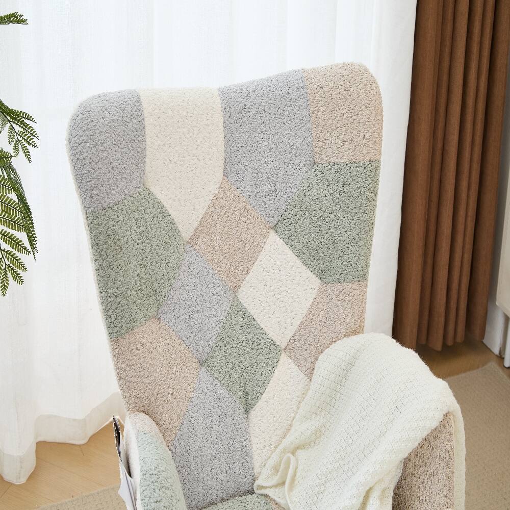 Alt View 8. Loheer - Loheer Nursery Rocking Chair Teddy Fleece Glider Rocker with Side Pocket Upholstered Accent Armchair Patchwork Yellow - Yellow Patchwork.
