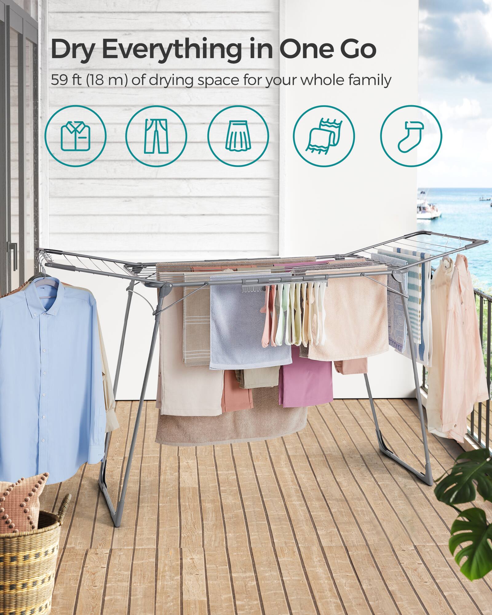Dry Everything in One Go  
59 ft (18 m) of drying space for your whole family