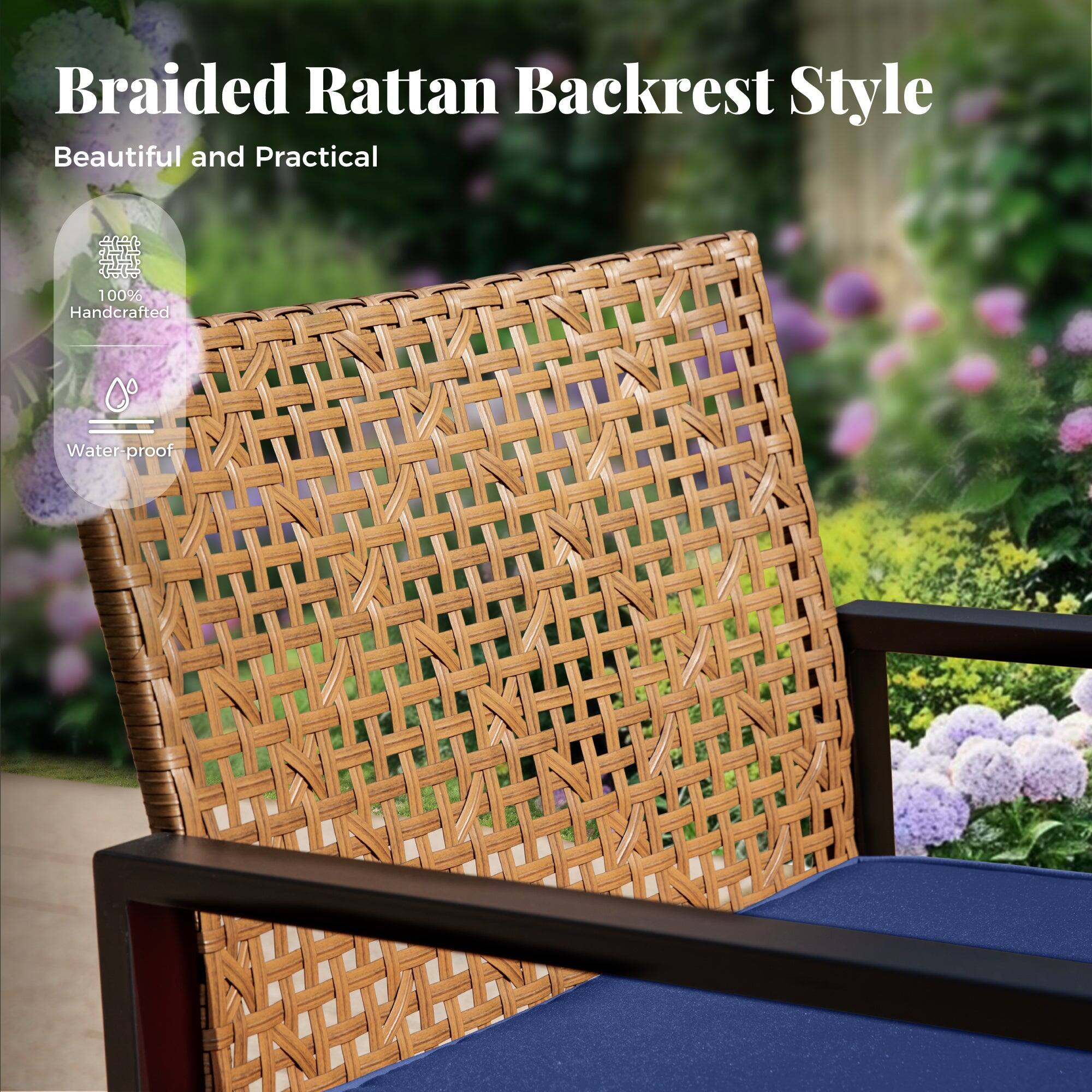 Braided Rattan Backrest Style  
Beautiful and Practical  
100% Handcrafted  
Water-proof