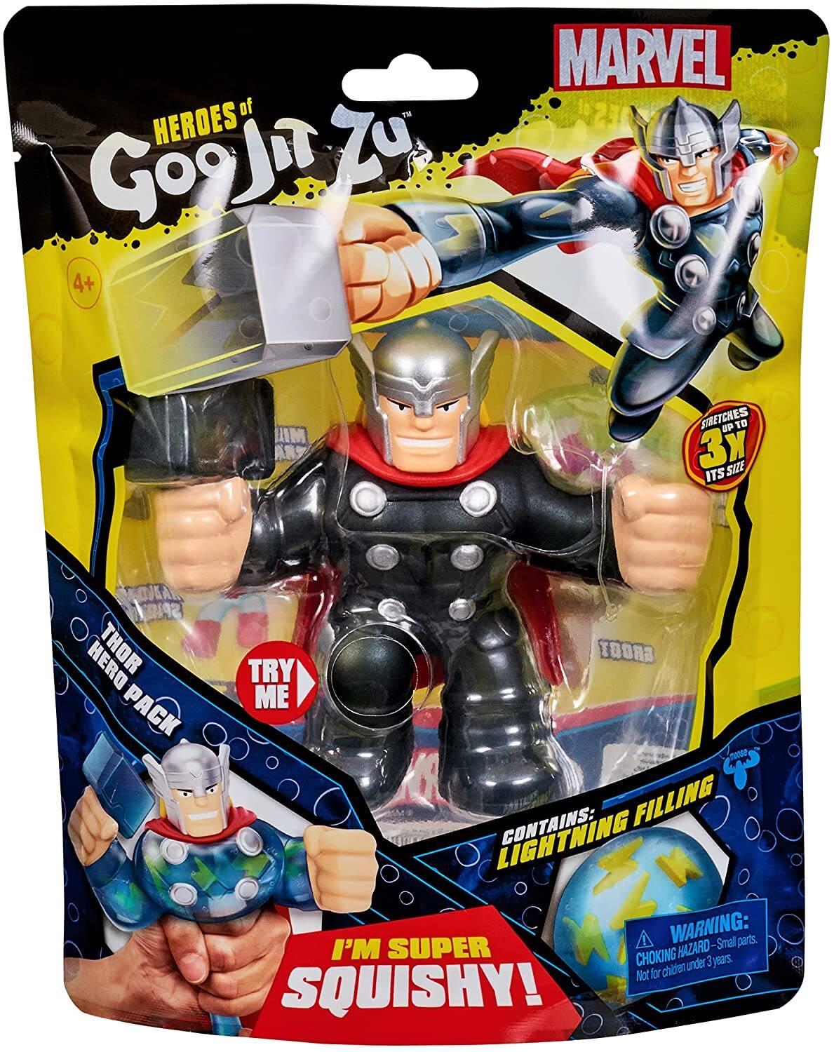 **HEROES of Goojitzu**

**MARVEL**

**4+**

**THOR HERO PACK**

**TRY ME**

**STRETCHES UP TO 3X ITS SIZE**

**CONTAINS: LIGHTNING FILLING**

**WARNING: CHOKING HAZARD - Small parts. Not for children under 3 years.**

**I'M SUPER SQUISHY!**