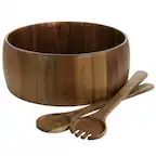 Front. Gibson - Gibson Elite 3 Piece Acacia Wood Salad Bowl and Spoon Set in Brown - Brown.