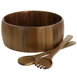 Gibson - Elite 3 Piece Acacia Wood Salad Bowl and Spoon Set - Brown