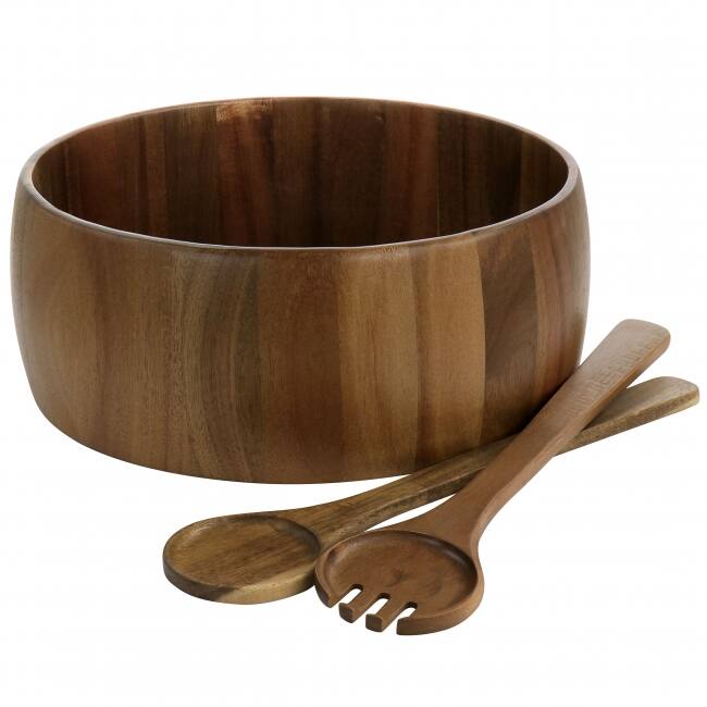 Front. Gibson - Gibson Elite 3 Piece Acacia Wood Salad Bowl and Spoon Set in Brown - Brown.