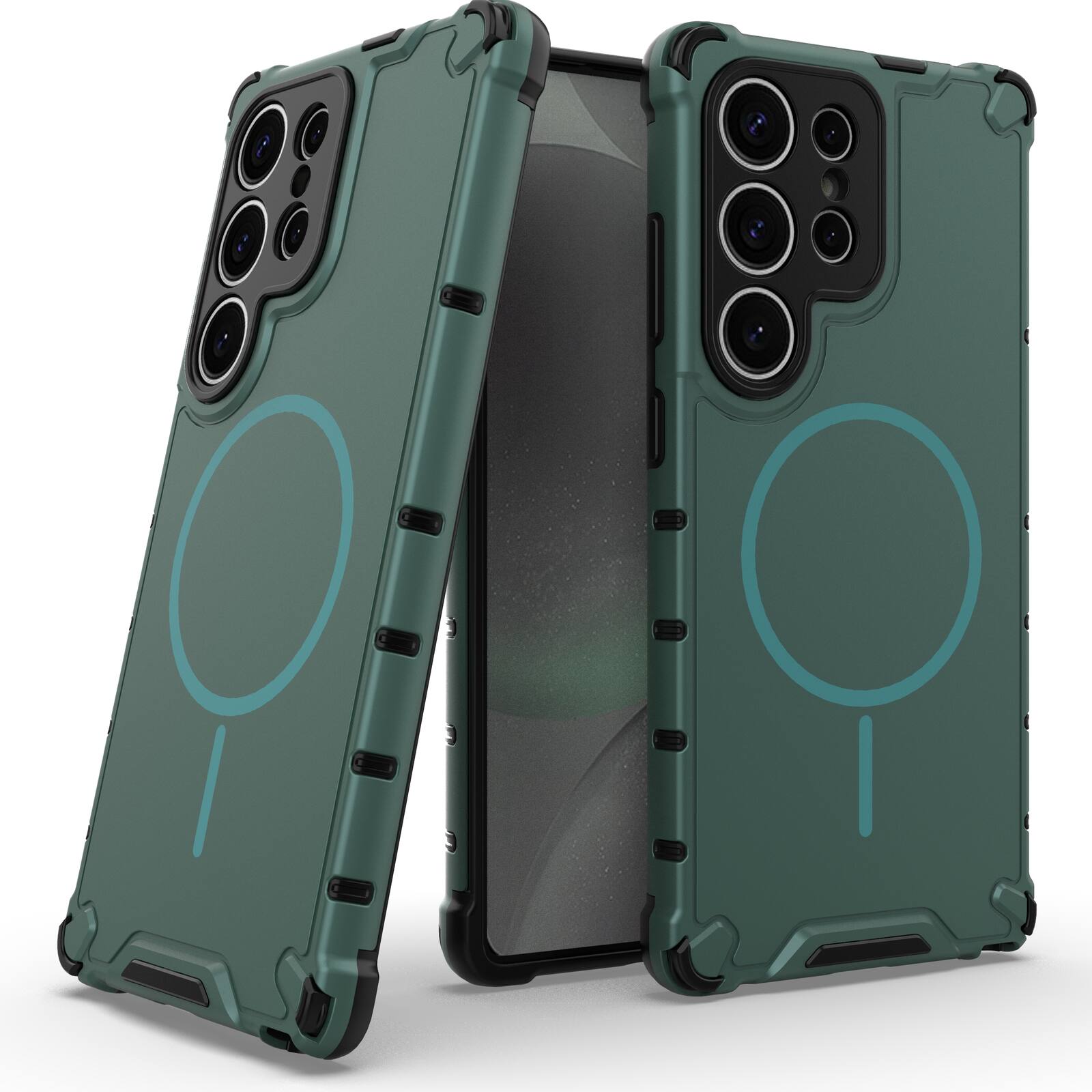 Angle. UUCOVER - Magnetic Case for Samsung Galaxy S23 Ultra, Compatible with MagSafe, Shockproof Drop-proof Slim Heat Dissipation Cover - Darkgreen.