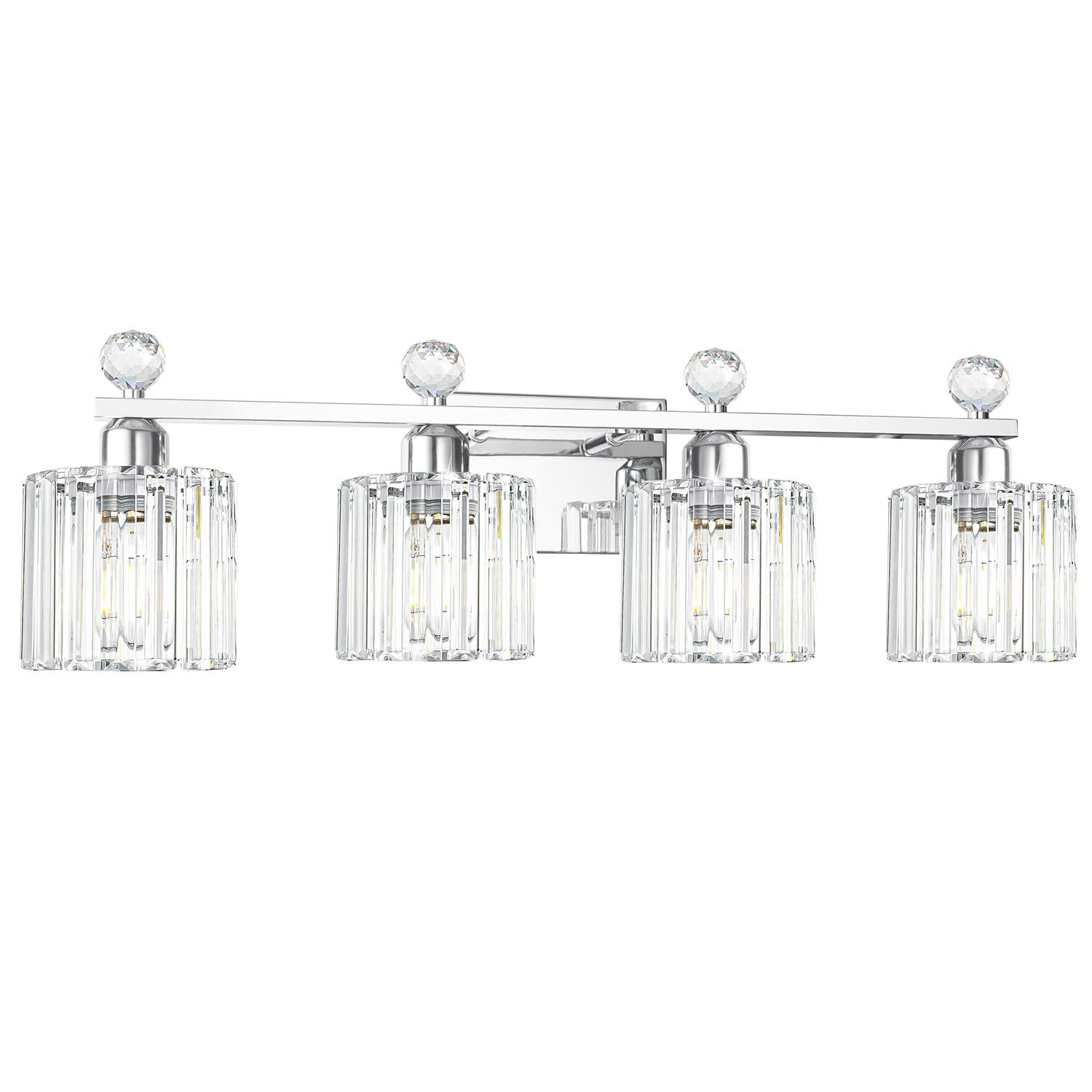 Front. Dazzling Pops - Modern Crystal Bathroom Vanity Light s Fixtures Chrome Over Mirror Bath Vintage Wall Mounted Lamps For Livi - Chrome 4 light-Round.