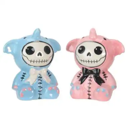 Front. Pacific Trading - Furrybones Baby Blue and Pink Elephant Elefun Ceramic Salt and Pepper Shaker Set - Multicolor.