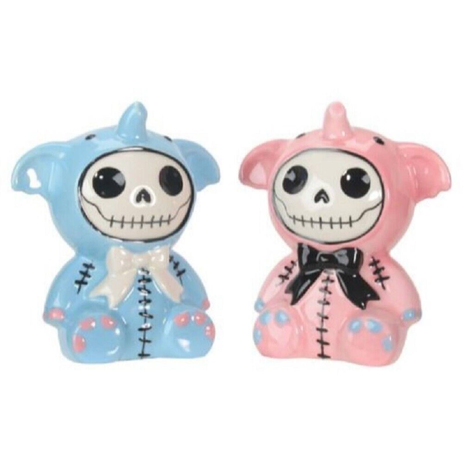 Front. Pacific Trading - Furrybones Baby Blue and Pink Elephant Elefun Ceramic Salt and Pepper Shaker Set - Multicolor.
