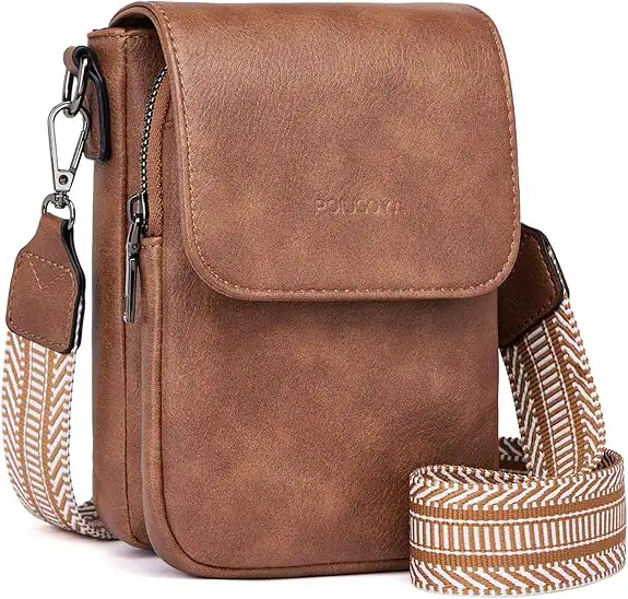 Front. Vulpecula Spade - Small Crossbody Bags for Women Trendy,Leather Triple Compartment Cell Phone Crossbody Wallet Purses - A-brown.