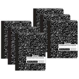 BAZIC Products - Composition Book, Wide Ruled, Black Marble, 100 Sheets, Pack of 6 - 9-3/4" x 7-1/2"