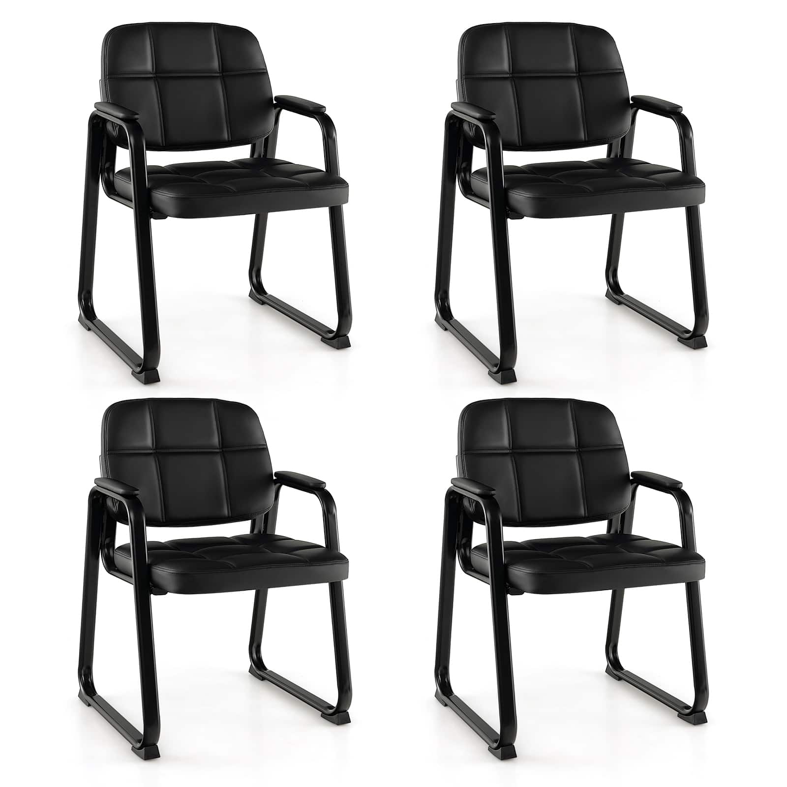 Costway - Waiting Room Chair Set of 4 Upholstered Guest Conference Chair with Armrest - Black