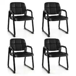 Costway - Waiting Room Chair Set of 4 Upholstered Guest Conference Chair with Armrest - Black