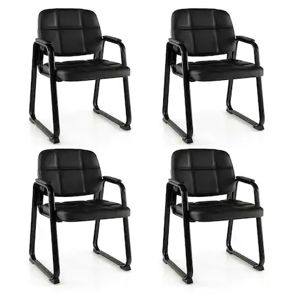 Front. Costway - Costway Waiting Room Chair Set of 4 Upholstered Guest Conference Chair with Armrest - Black.
