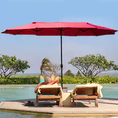 Front. Gymax - Gymax Outdoor Patio Umbrella 15' Market Umbrella Double-Sided with Crank - as pic.