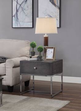 Manhattan Lane - Wooden End Table with Tubular Metal Base and Spacious Drawer - Gray and Silver