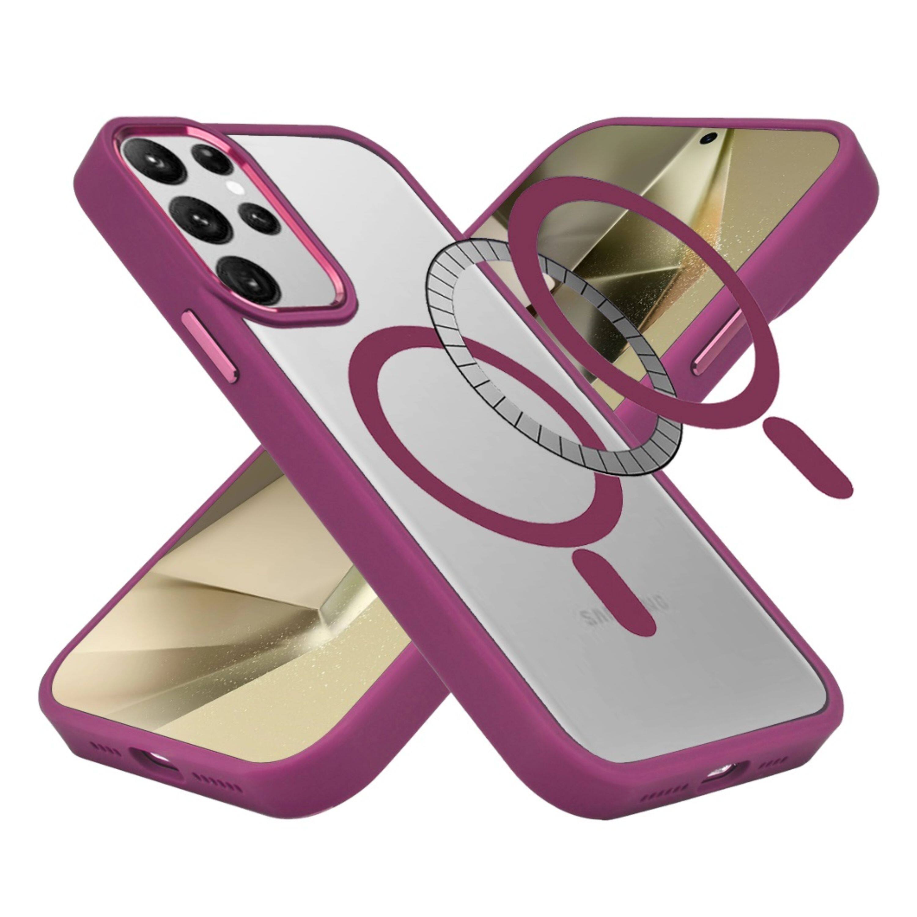 Angle. Kitcheniva - Clear Back Magnetic Circle Metal Buttons Phone Case For Samsung Galaxy S24+ Plus Burgundy - Burgundy.