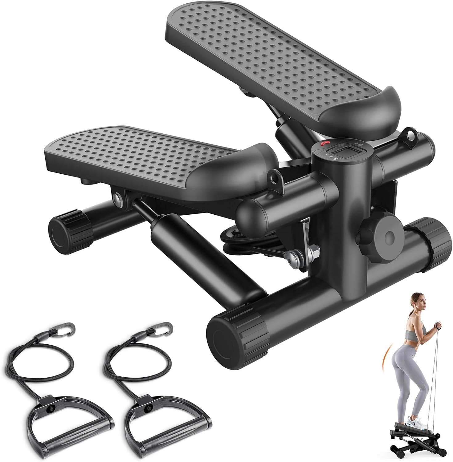 Alt View 3. Anysun - Mini Stepper with Resistance Bands, Portable Full Body Workout Stepper Machine Adjustable Foot Stepper for Fitness - Black.