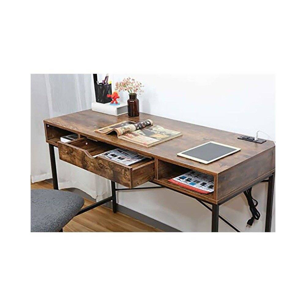 Angle. JJS - Home Office Contemporary Large Computer Desk Laptop Workstation With Drawer - Rustic Brown.