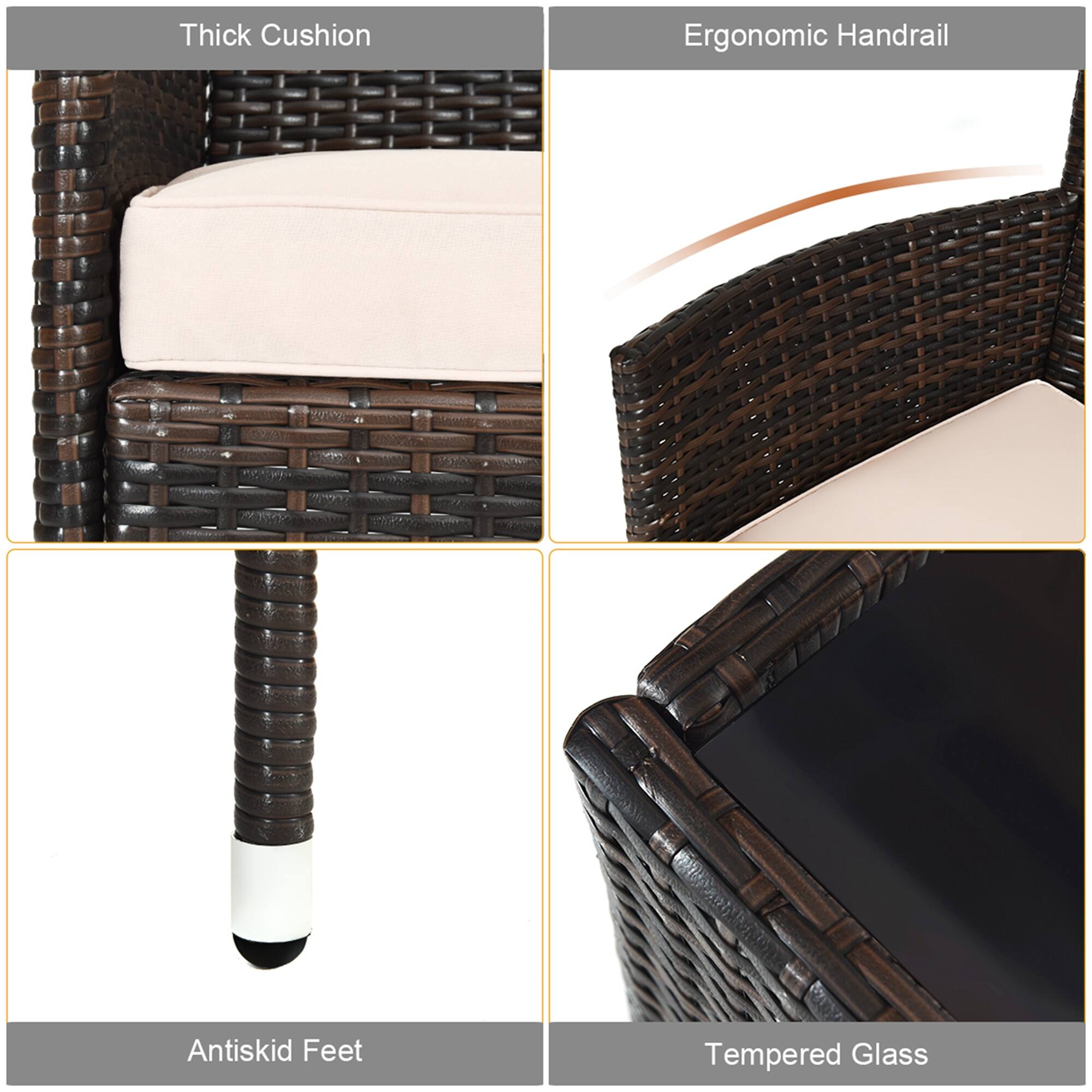 - Thick Cushion
- Ergonomic Handrail
- Antiskid Feet
- Tempered Glass