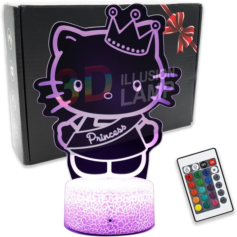 Sure, here is the corrected and grouped text from the image:
- **3D ILLUSION LAMP**
- **Princess**
- **OFF - ON**
- **W R G B**