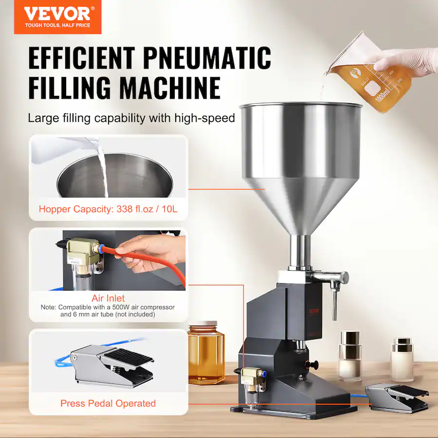Hopper Machine Valves VEVOR Pneumatic Paste Liquid Filling Machine, 5 50ml Bottle Filler ...