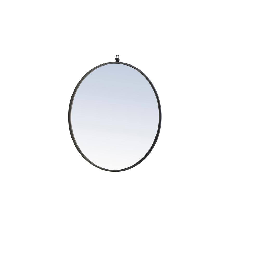 Alt View 4. Elegant Decor - Metal frame Round Mirror with decorative hook 28 inch Black finish - Black.